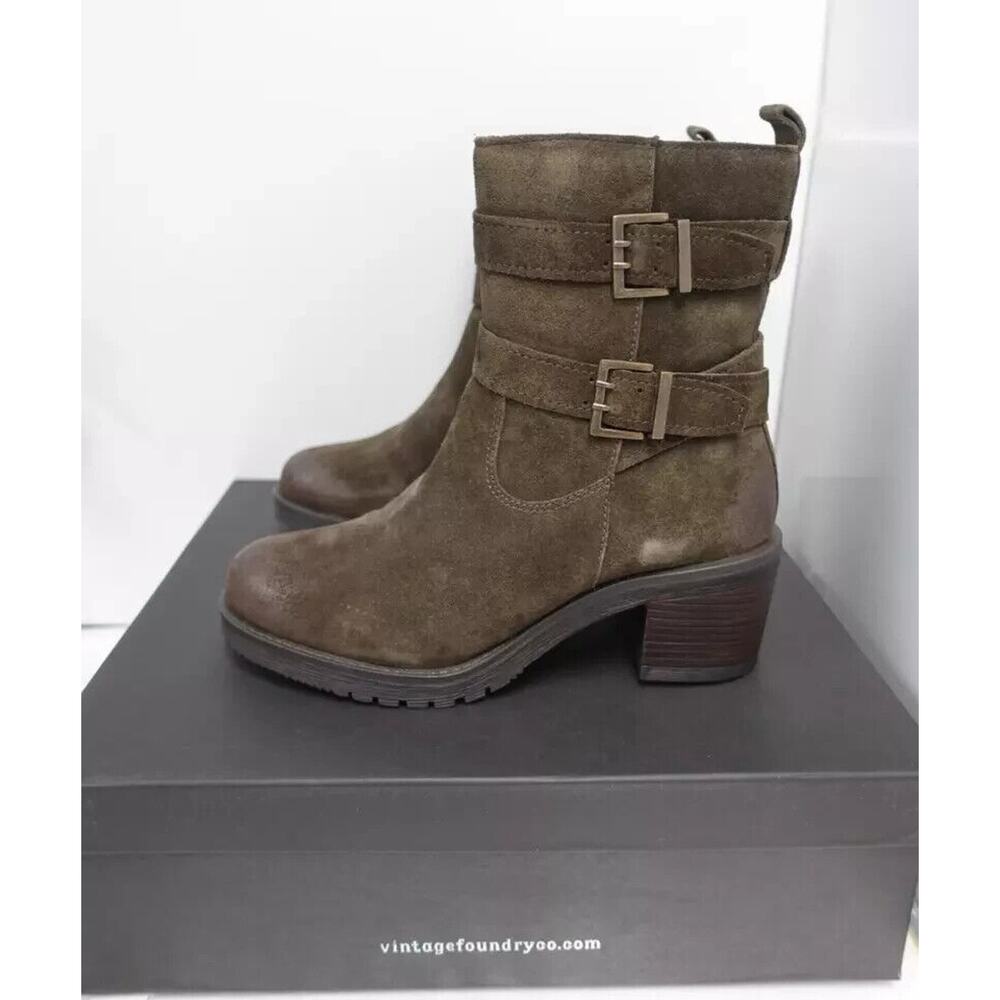 NEW IN BOX Vintage Foundry Co Women's Charmaine Suede Leather Booties Olive 9